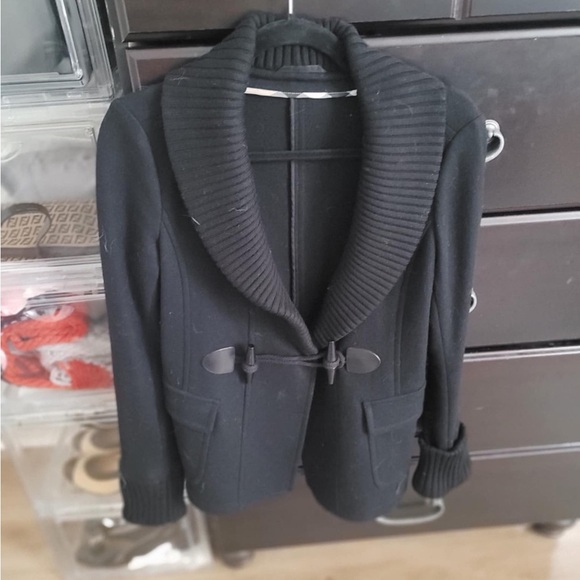 BURBERRY BRIT Toggle Front Black Wool Jacket Coat Knit Shawl US 38 EU - Picture 3 of 11